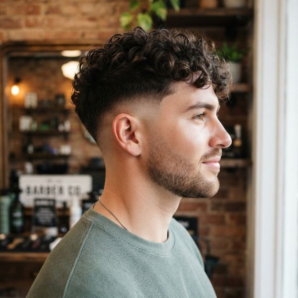 High Fade Haircut Men Curly Hair