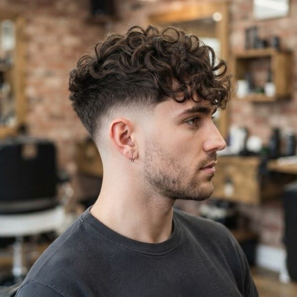 Textured Fringe Blowout Low Taper Fade Curly Hair
