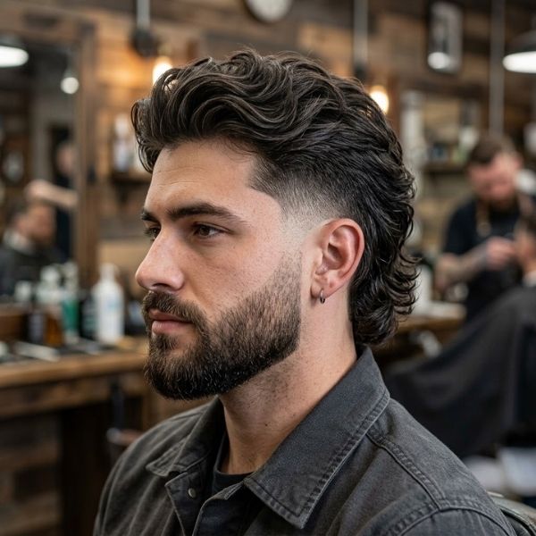 Burst Fade Mullet with Beard Blend