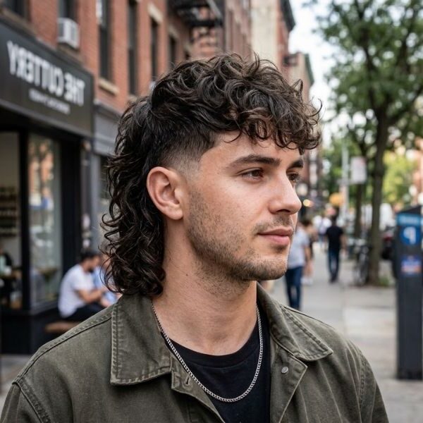 Burst Fade Wavy Mullet