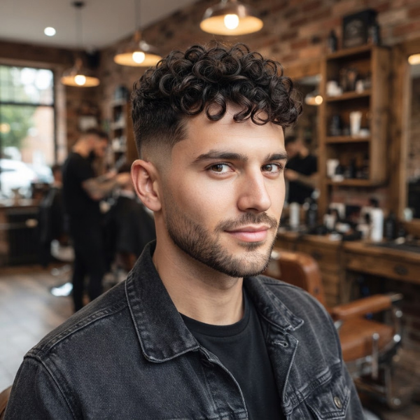 Curly Mid Fade Crew Cut