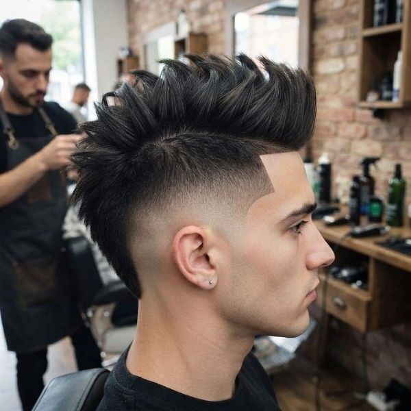 High Burst Fade Straight Hair with Mohawk
