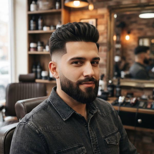 High Burst Fade with Beard