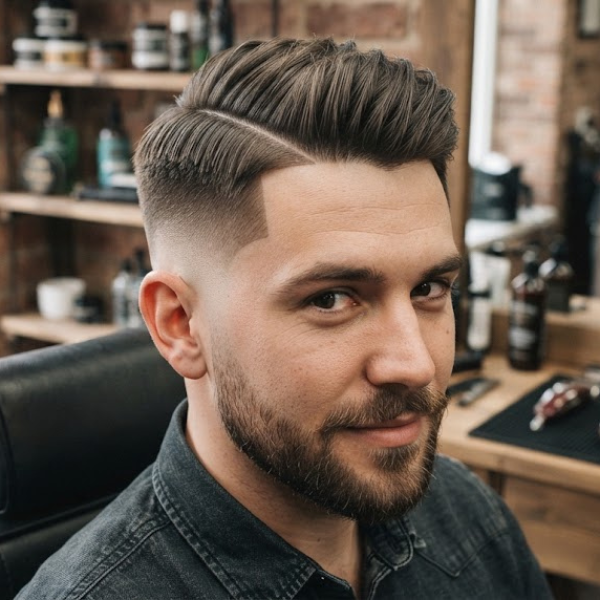 High Burst Fade with Side Part