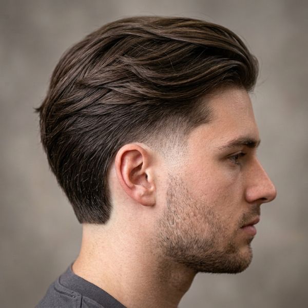 Long Burst Fade Straight Hair Layered Top