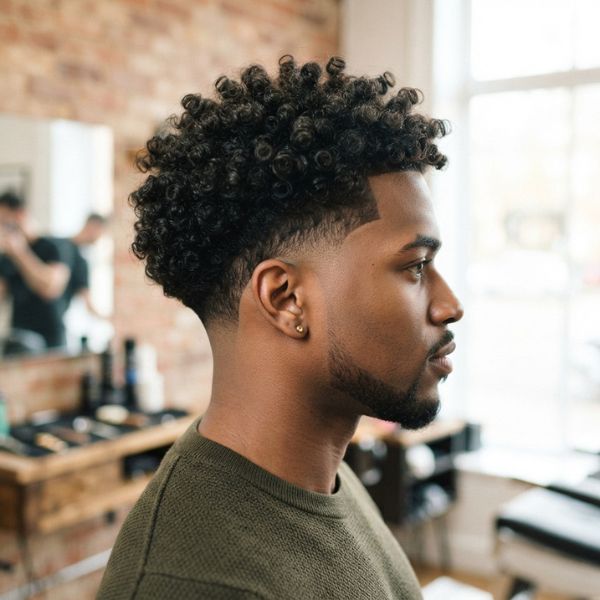 Low Burst Fade Curly Hair Men