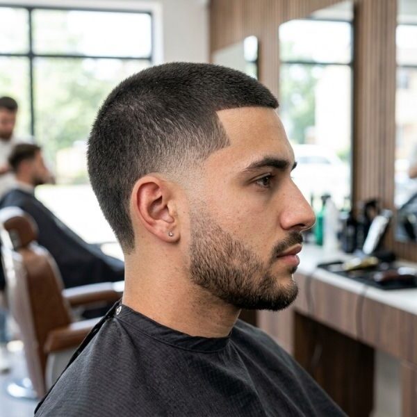Low Burst Fade Straight Hair Short Buzz Top