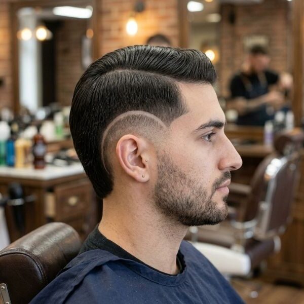 Low Burst Fade Straight Hair Side Part