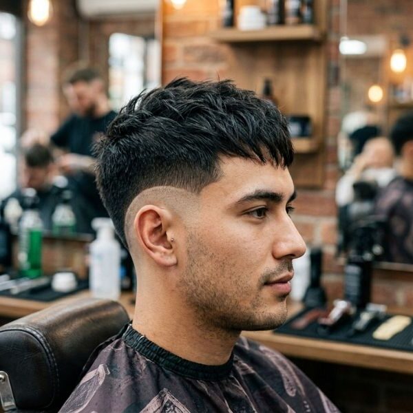 Low Burst Fade Straight Hair with Textured Crop