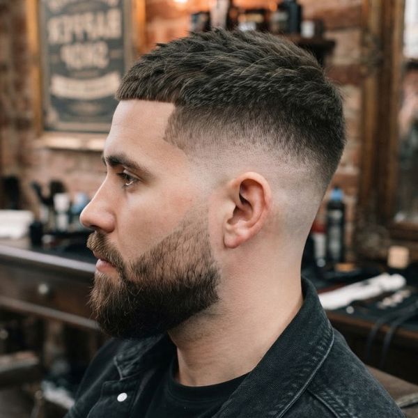 Low Fade Crew Cut with Beard