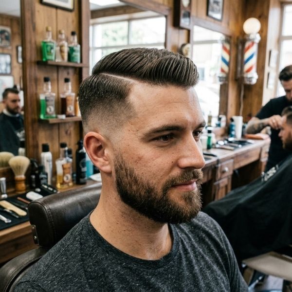 Low Fade Crew Cut with Hard Part