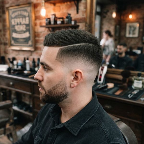 Low Fade Crew Cut with Hard Part