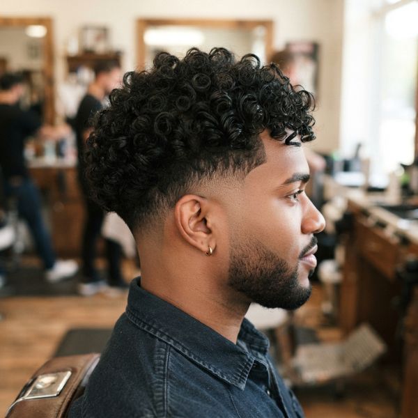 Mens Burst Fade Curly Hair