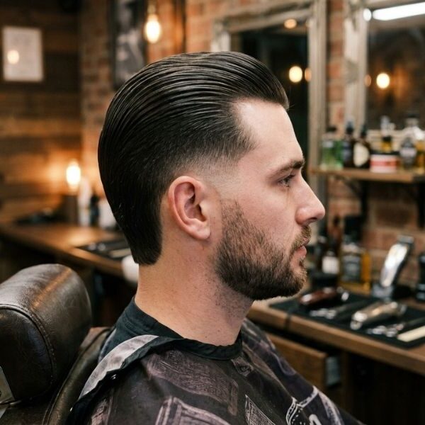 Mid Burst Fade Straight Hair Slick Back
