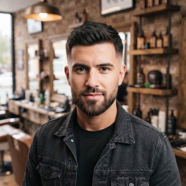 Mid Fade Crew Cut with Beard