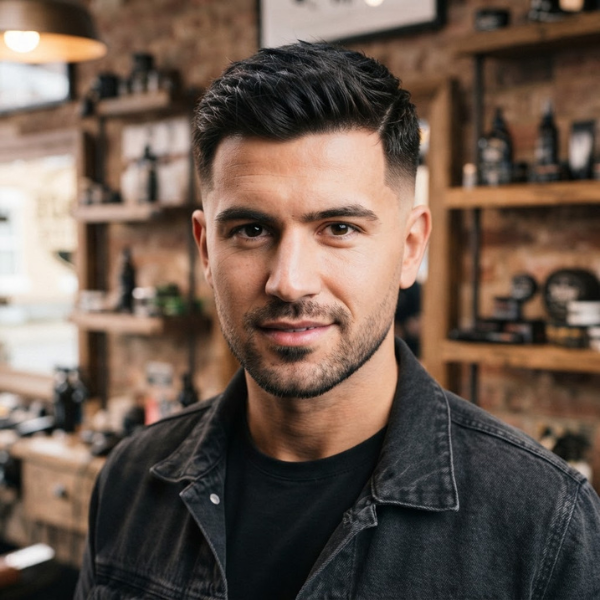 Mid Fade Crew Cut with Hard Part