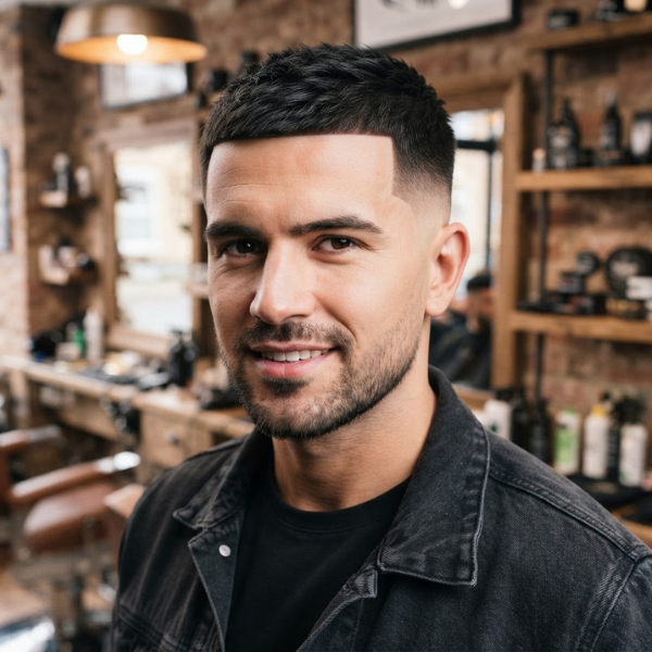 Mid Fade Crew Cut with Line Up