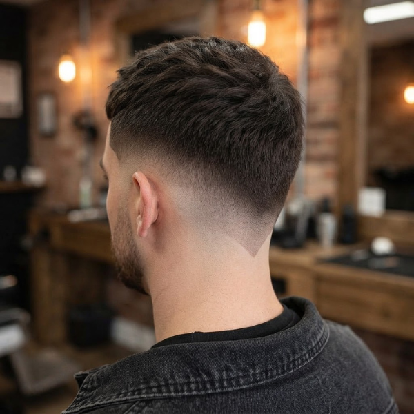 Mid Fade Crew Cut with V-Shape Nape