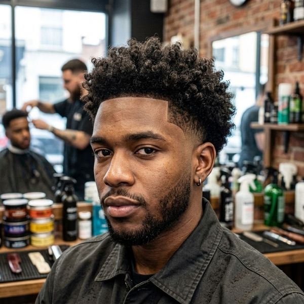 Mid burst fade curly hair