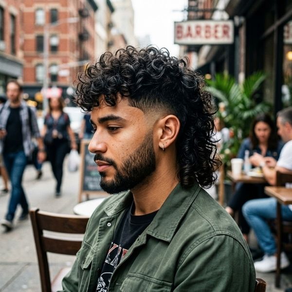 Mid burst fade curly hair