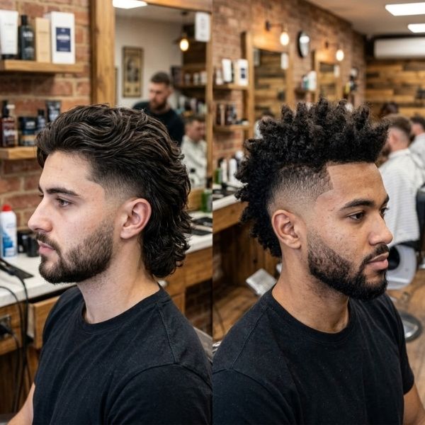 Mid burst fade mullet and mid burst fade mohawk