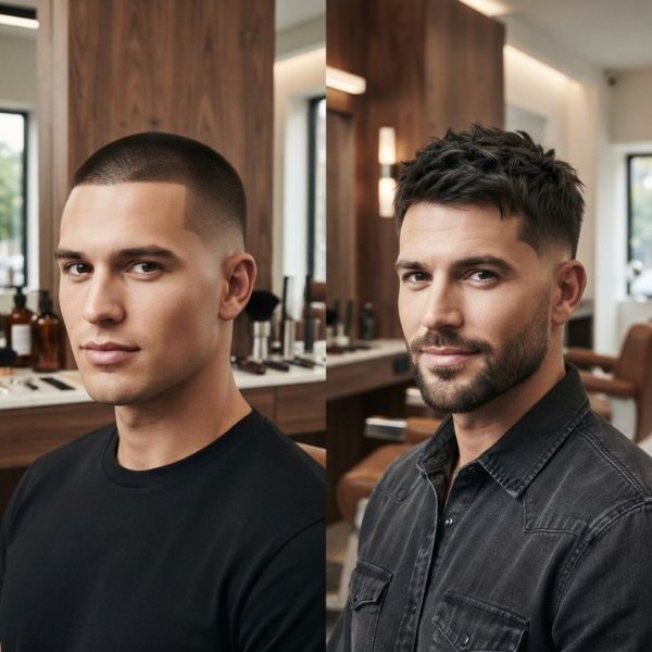 Mid burst fade short hair and mid burst fade buzz cut