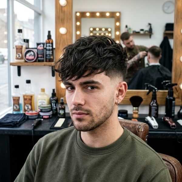Mid burst fade textured fringe