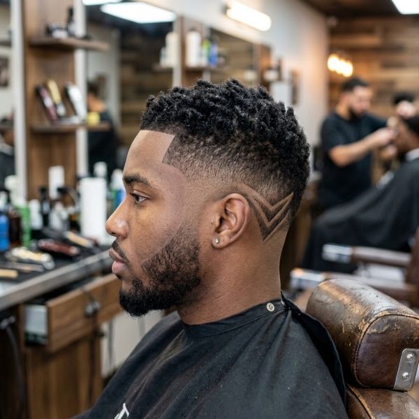 Mid burst fade with design and mid burst fade with V