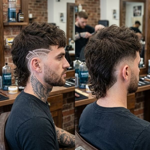 Mid burst fade with design and mid burst fade with V