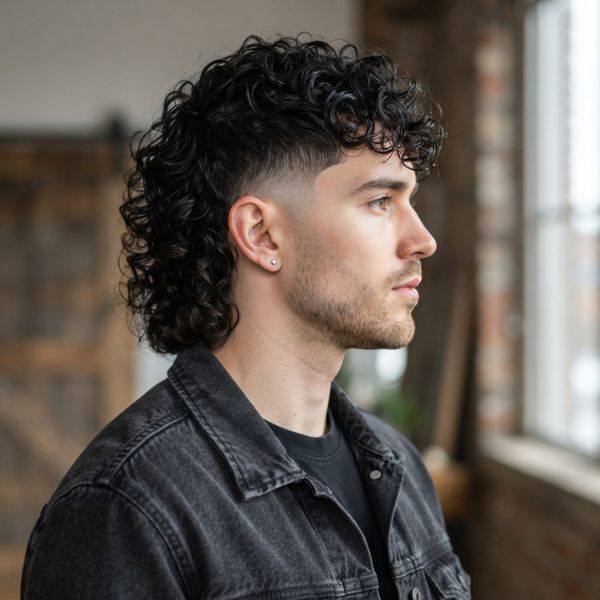 Modern Mullet Burst Fade Curly Hair