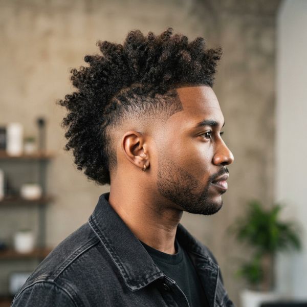 Mohawk Burst Fade Curly Hair