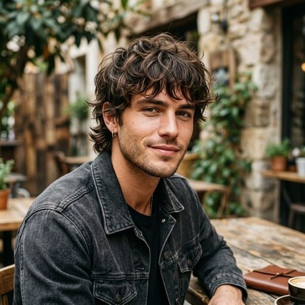 Short Wolf Cut Men Wavy Hair