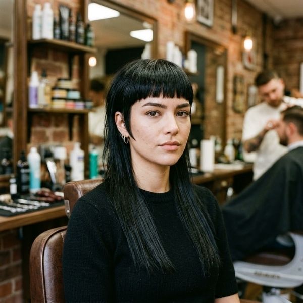Straight Hair Mullet with Fringe or Bangs