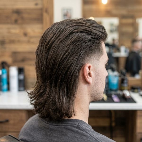 Straight Hair Mullet with Taper Fade
