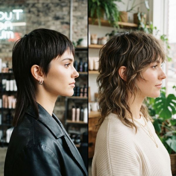 Straight Hair Mullet vs. Wolf Cut