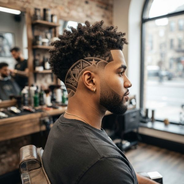 Burst Fade Design on Curly Hair