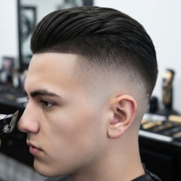 Burst Fade Design on Straight Hair