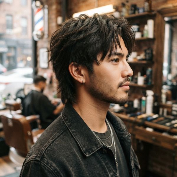 Short Wolf Cut Men Straight Hair