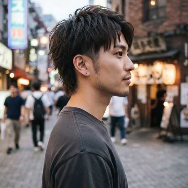 Short Wolf Cut Men Asian