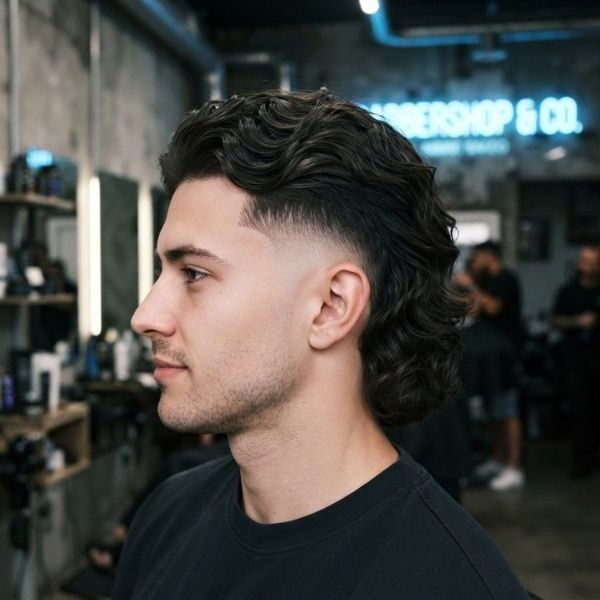 Wavy Hair Mullet Fade